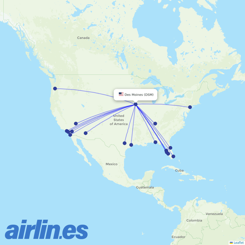 Allegiant Air from Des Moines International destination map