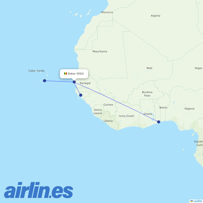 ASKY Airlines from Blaise Diagne Interantional Airport destination map