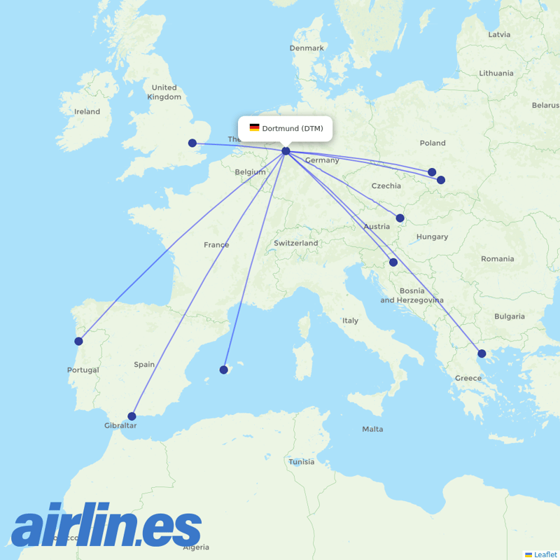 Ryanair from Dortmund destination map