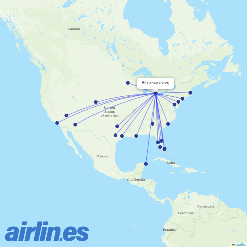 Spirit Airlines from Detroit Metropolitan Airport destination map