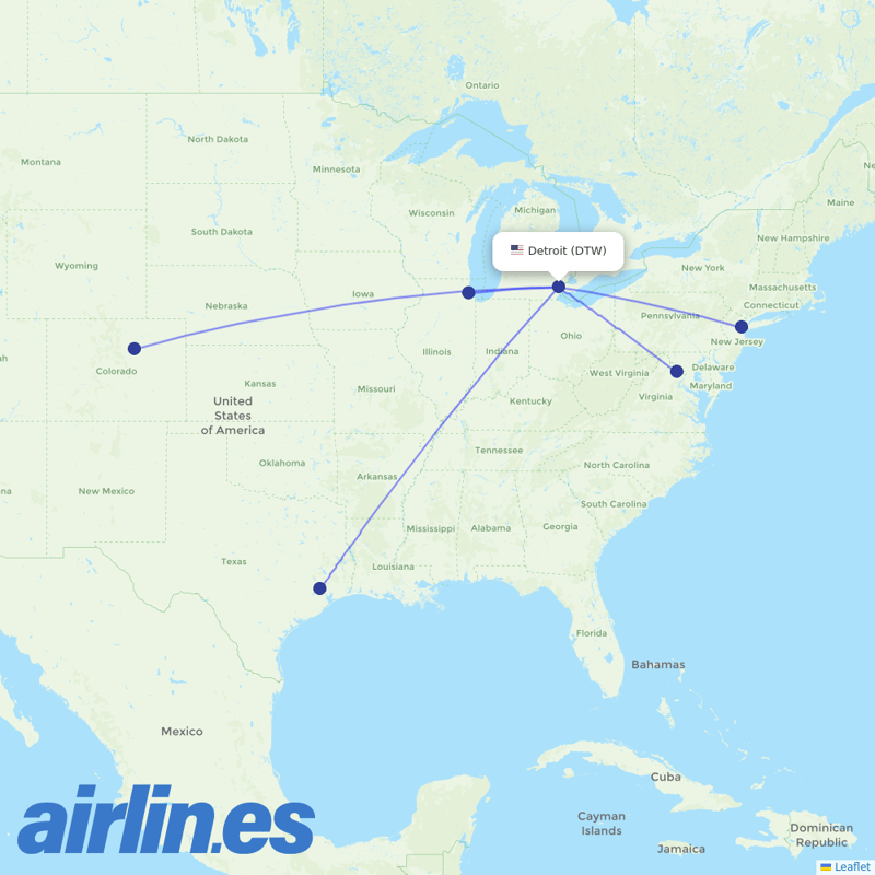 United Airlines from Detroit Metropolitan Airport destination map
