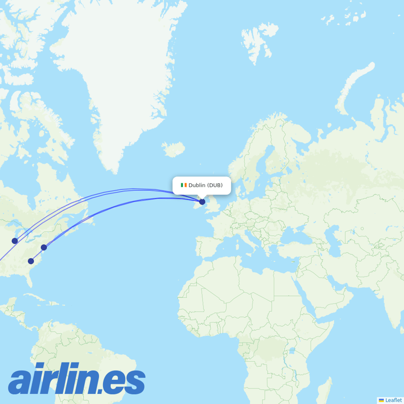 American Airlines from Dublin Airport destination map