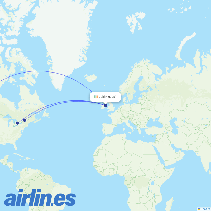 Air Canada from Dublin Airport destination map