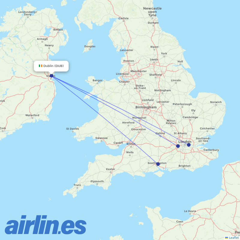 British Airways from Dublin Airport destination map
