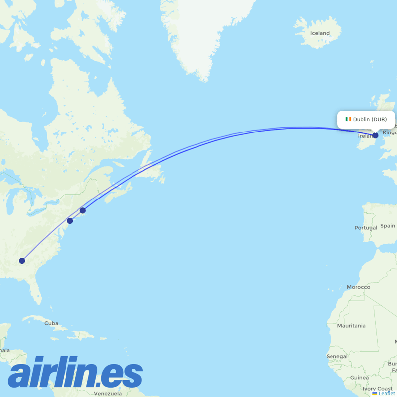 Delta Air Lines from Dublin Airport destination map