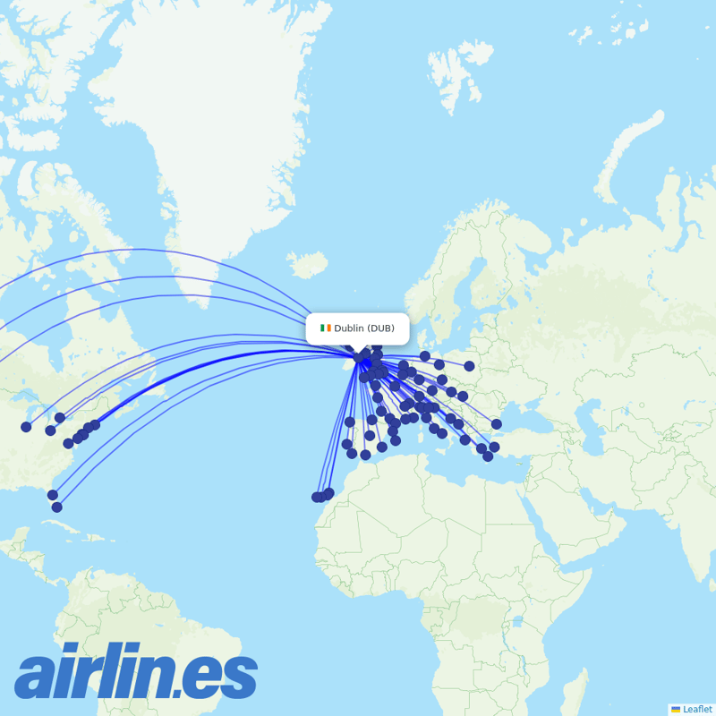 Aer Lingus from Dublin Airport destination map