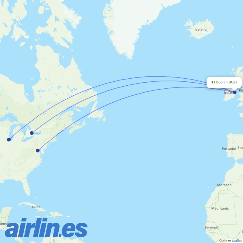 Ethiopian Airlines from Dublin Airport destination map