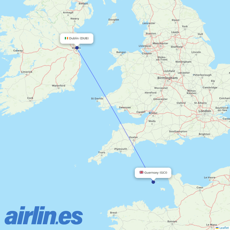 Aurigny Air Services from Dublin Airport destination map