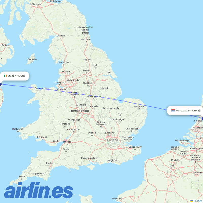 KLM from Dublin Airport destination map
