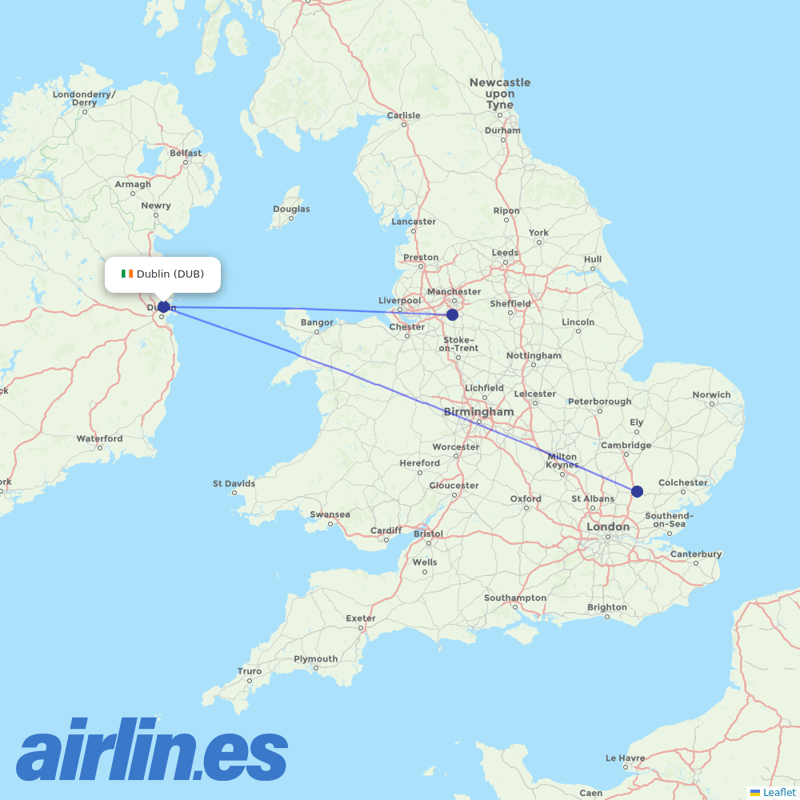 Ryanair UK from Dublin Airport destination map