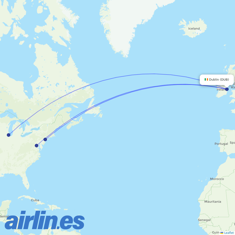 United Airlines from Dublin Airport destination map