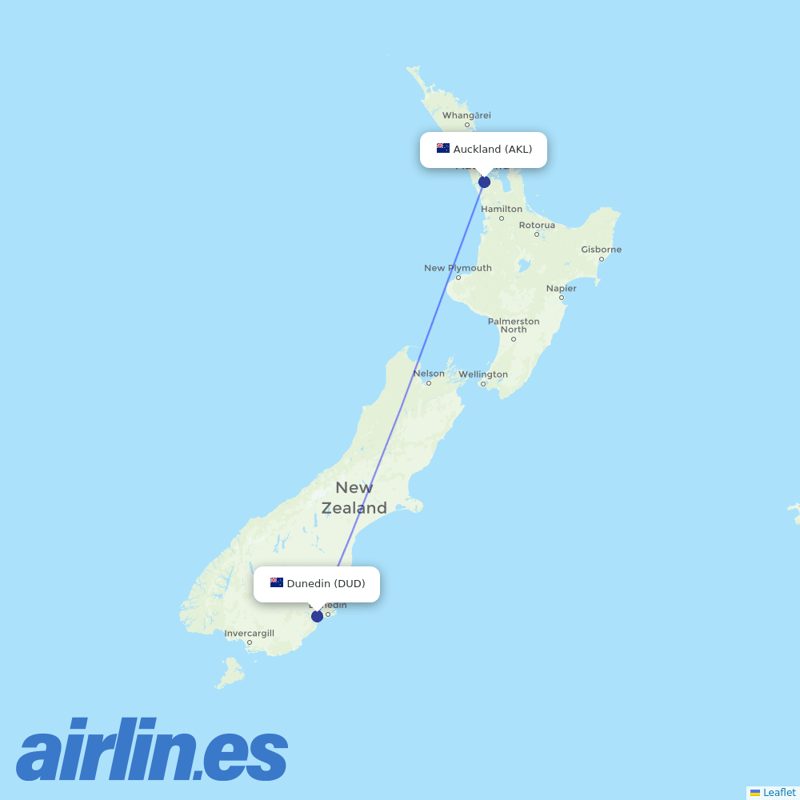 Jetstar from Dunedin destination map
