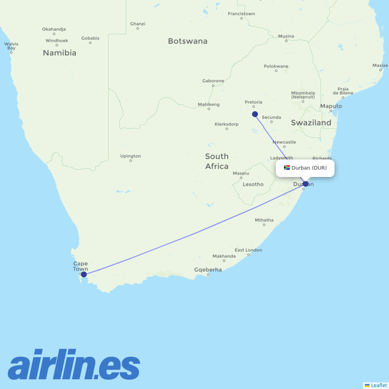 Global Aviation from Durban International destination map