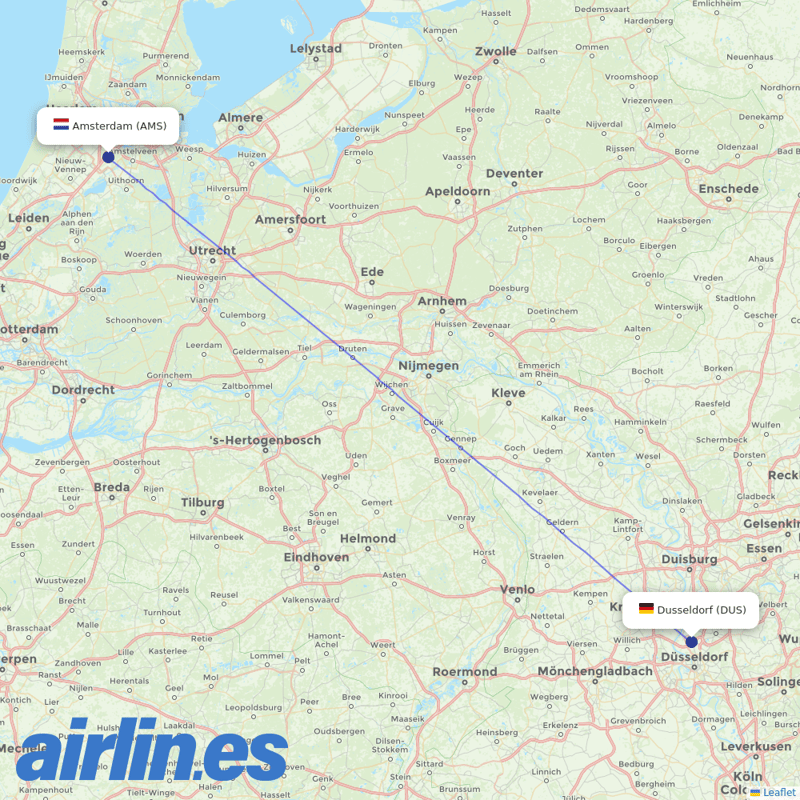 KLM from Dusseldorf Airport destination map