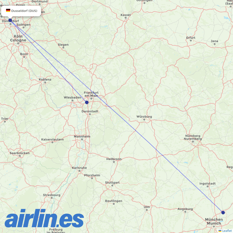Lufthansa from Dusseldorf Airport destination map