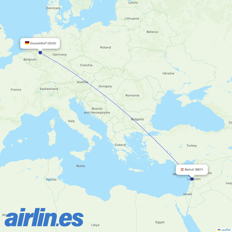 Middle East Airlines from Dusseldorf Airport destination map