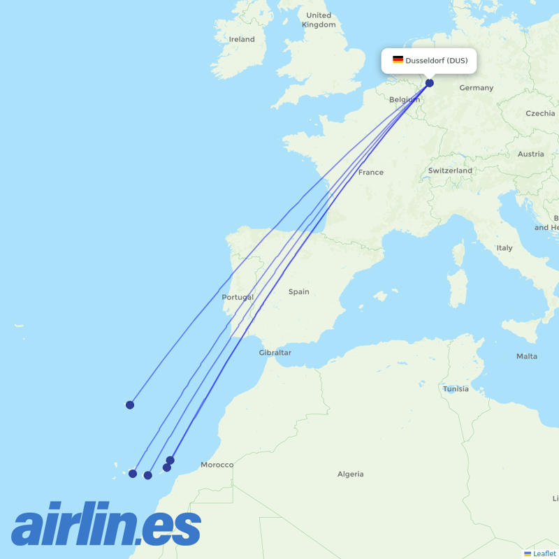 Corendon Airlines Europe from Dusseldorf Airport destination map