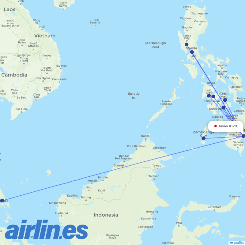 Cebu Pacific Air from Francisco Bangoy International destination map