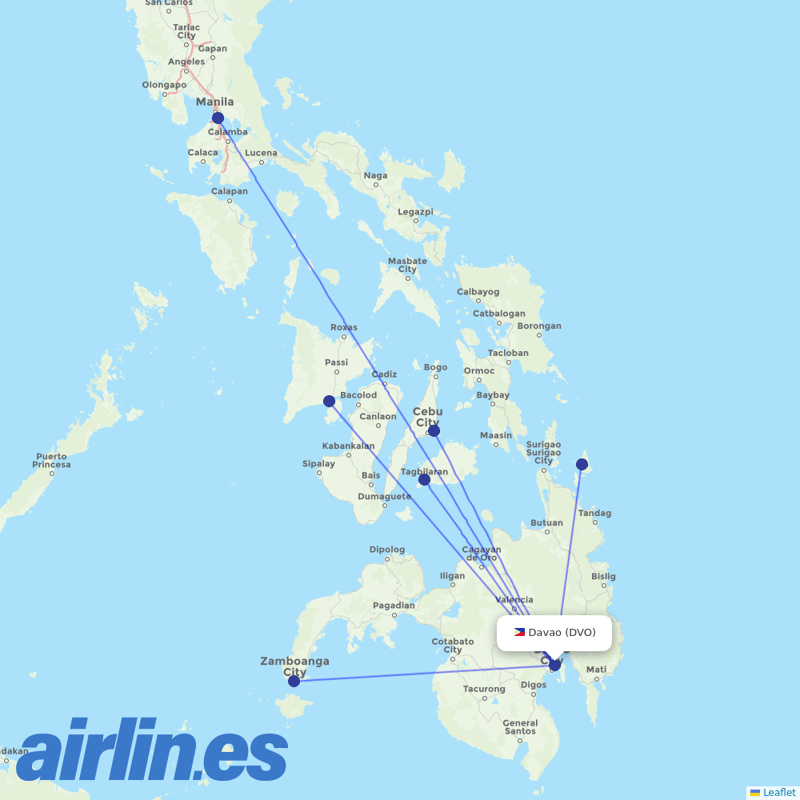 Philippine Airlines from Francisco Bangoy International destination map