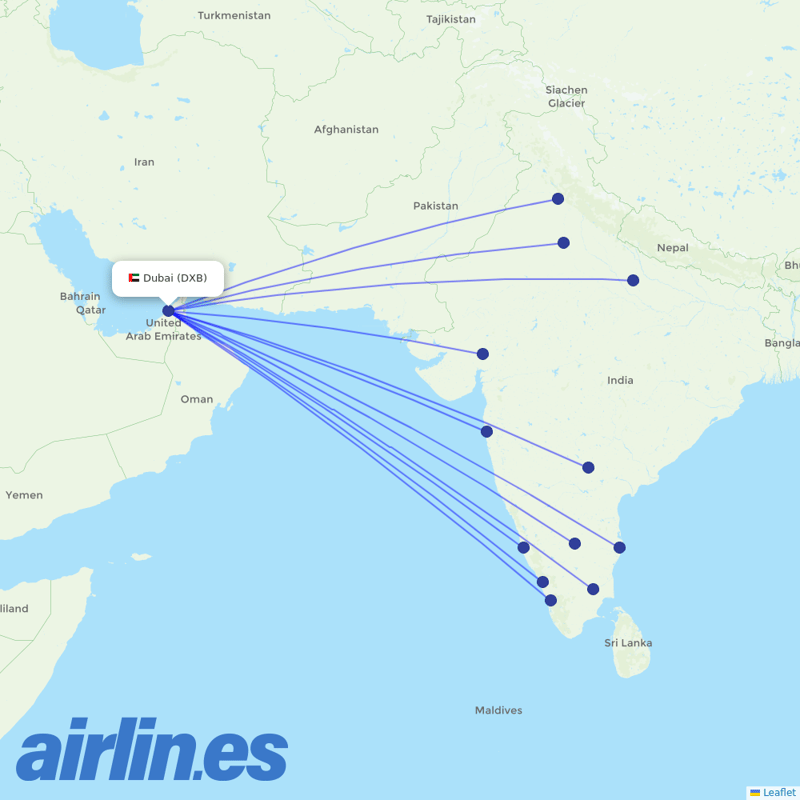 IndiGo from Dubai International Airport destination map