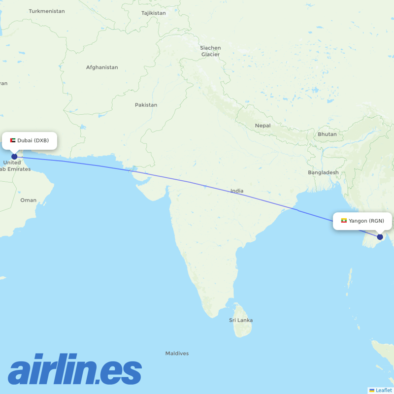 Myanmar Airways International from Dubai International destination map