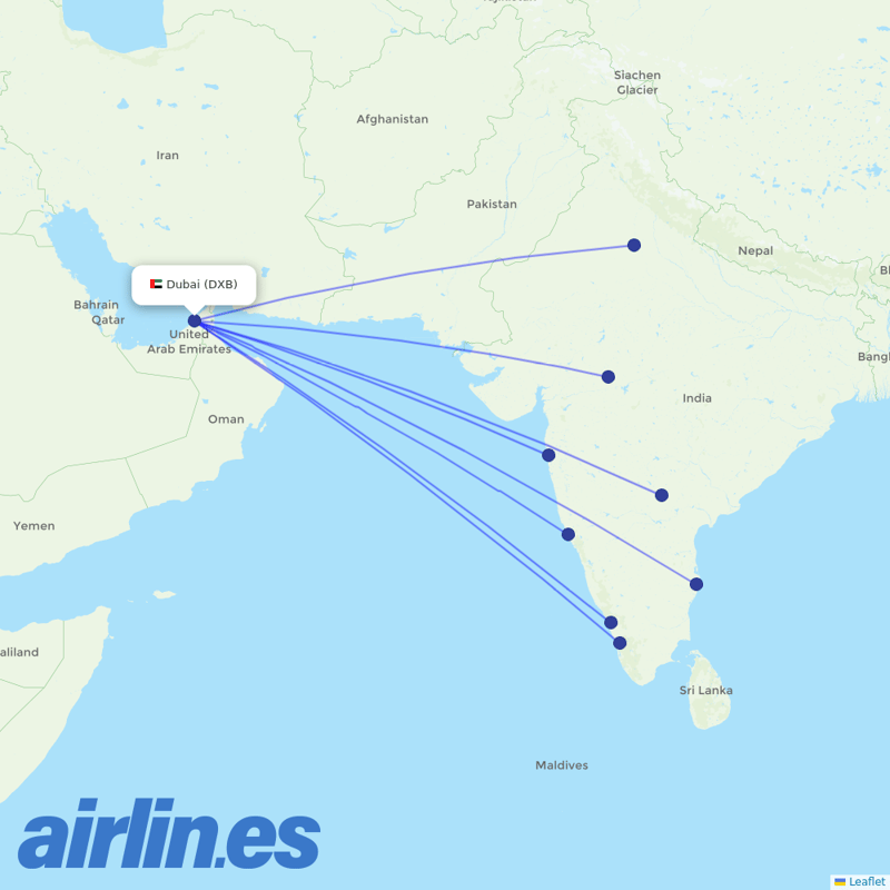 Air India from Dubai International destination map