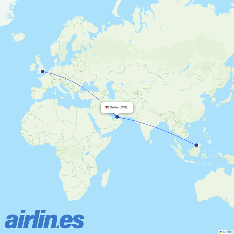 Royal Brunei Airlines from Dubai International destination map