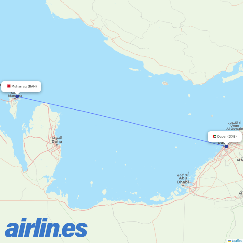 Gulf Air from Dubai International destination map