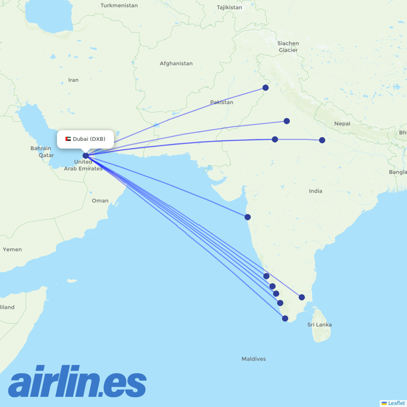 Air India Express from Dubai International destination map