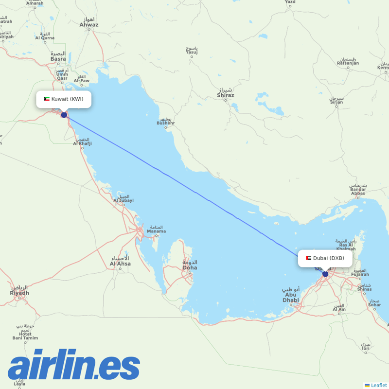 Kuwait Airways from Dubai International destination map