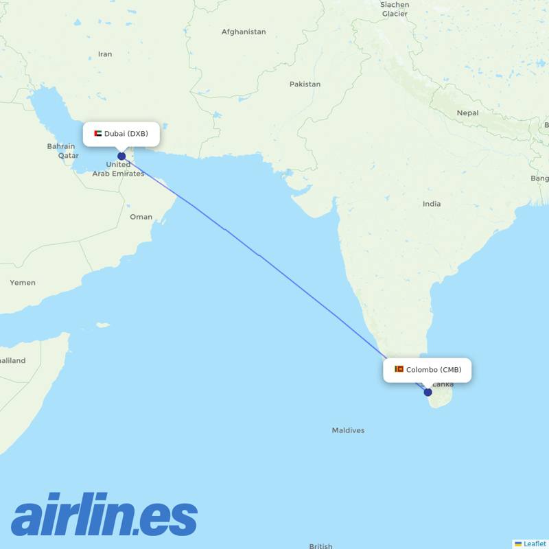SriLankan Airlines from Dubai International destination map
