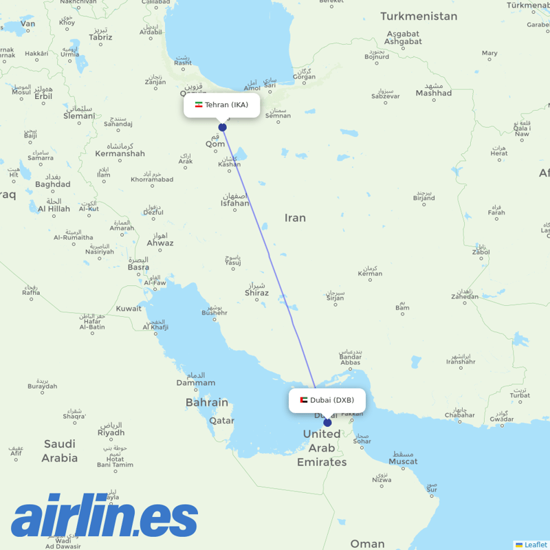 Mahan Air from Dubai International destination map