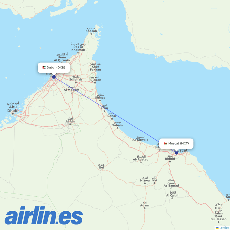 Oman Air from Dubai International destination map