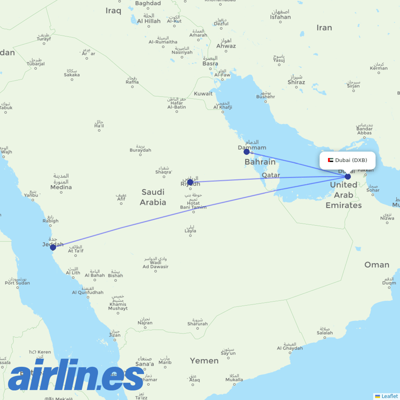 Flynas from Dubai International destination map
