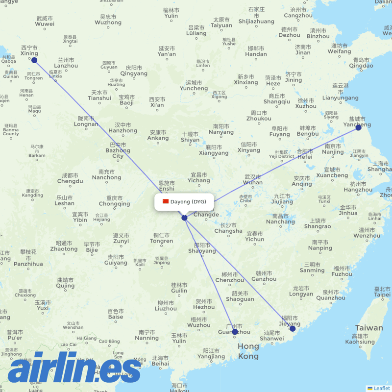 China Southern Airlines from Dayong Airport destination map