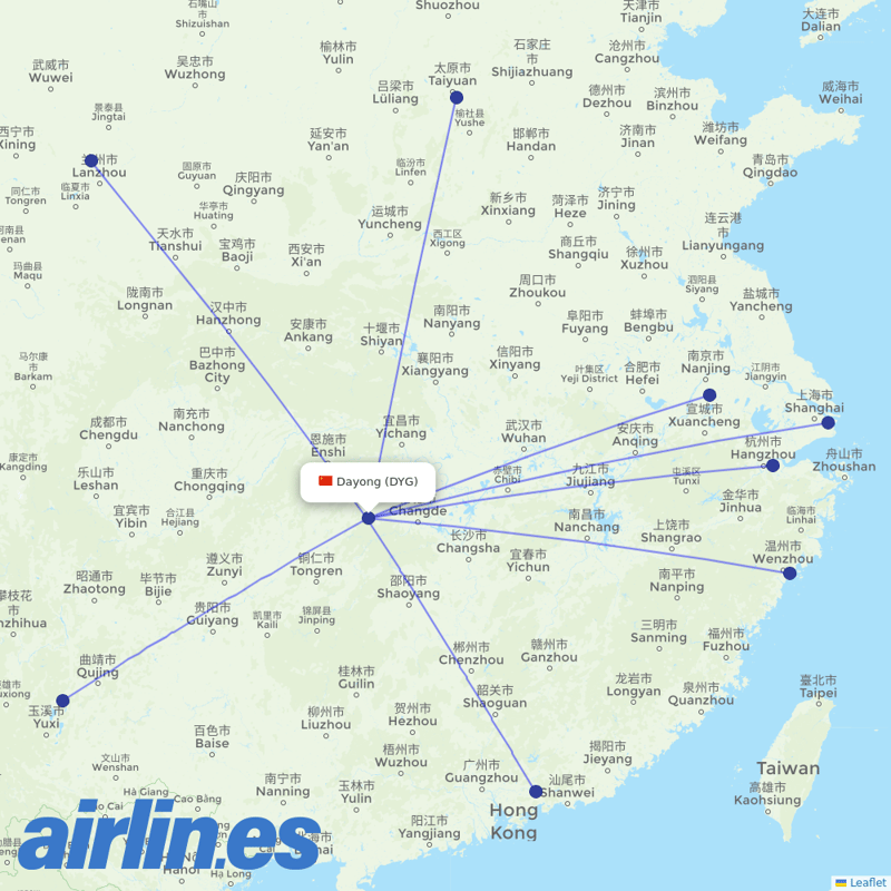 Juneyao Airlines from Dayong Airport destination map