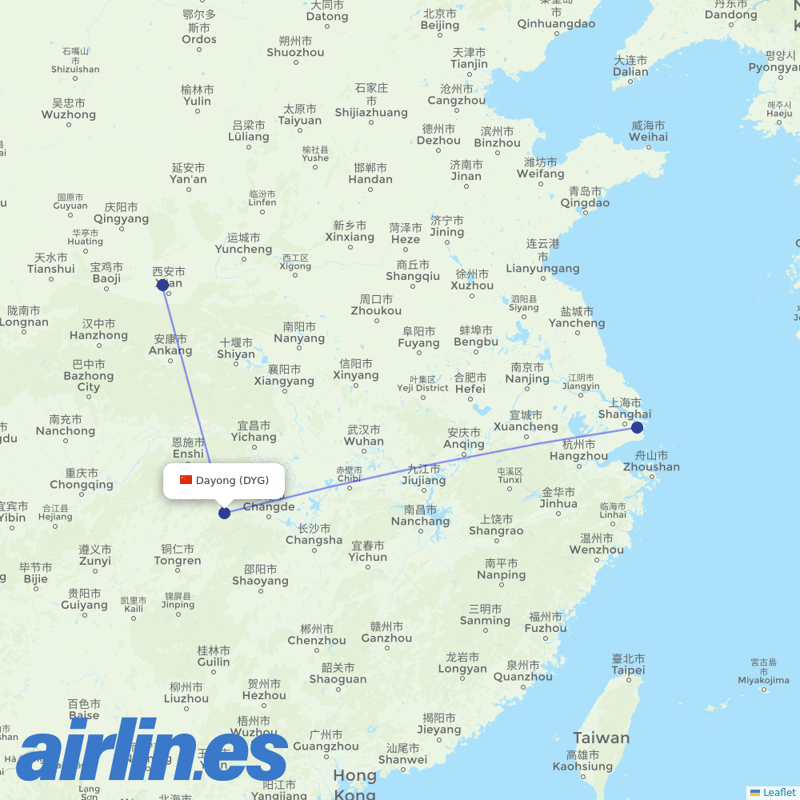 China Eastern Airlines from Dayong Airport destination map