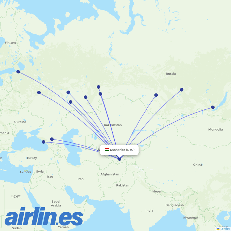 Ural Airlines from Dushanbe destination map