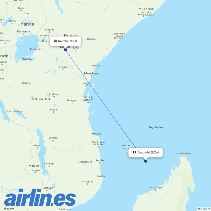 Kenya Airways from Dzaoudzi Pamanzi destination map