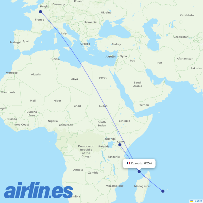 Air Austral from Dzaoudzi Pamanzi destination map