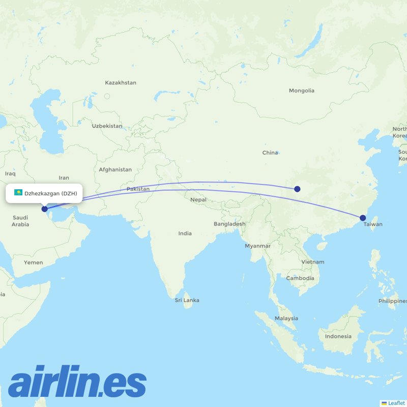 Sichuan Airlines from Dazhou Jinya Airport destination map