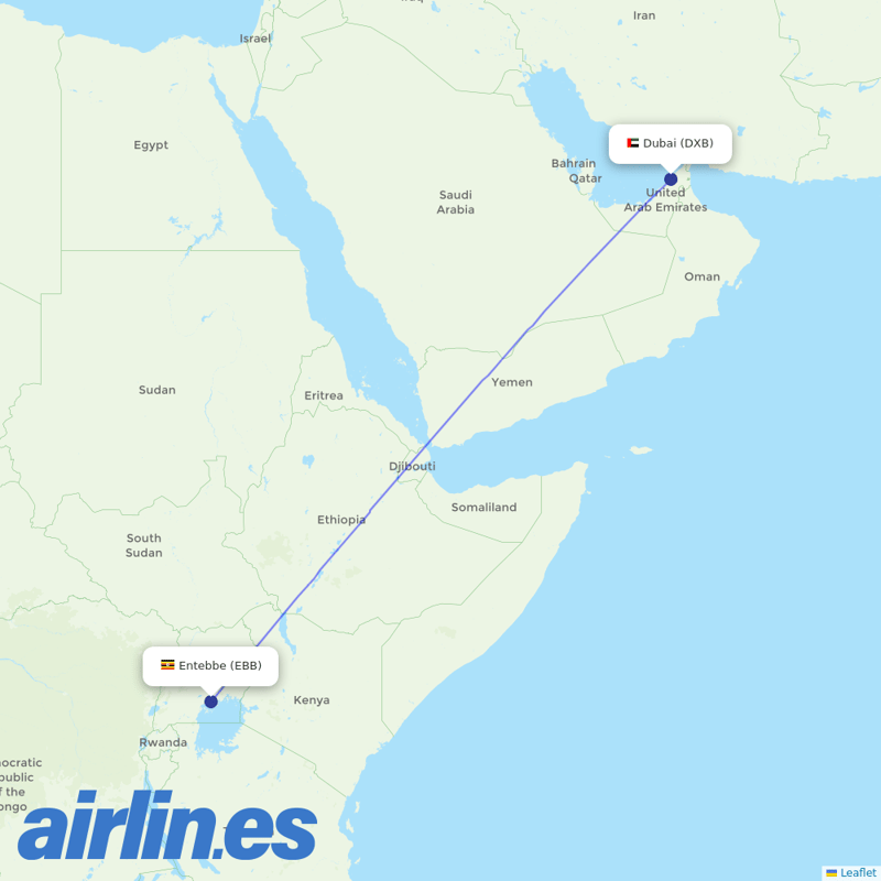 Emirates from Entebbe International destination map