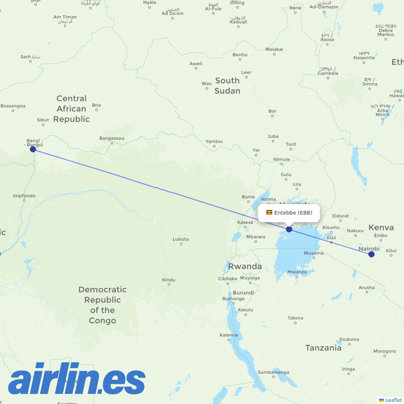 Kenya Airways from Entebbe International destination map
