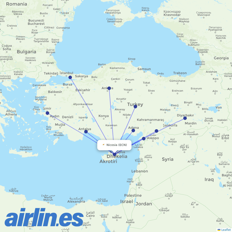 Pegasus from Ercan International Airport destination map