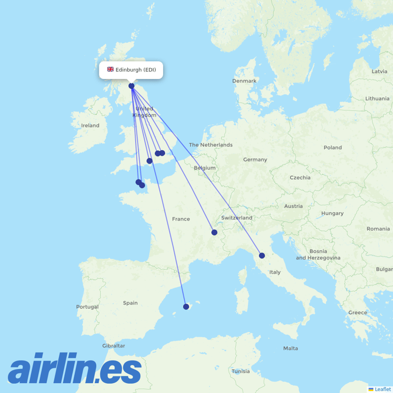 British Airways from Edinburgh Airport destination map
