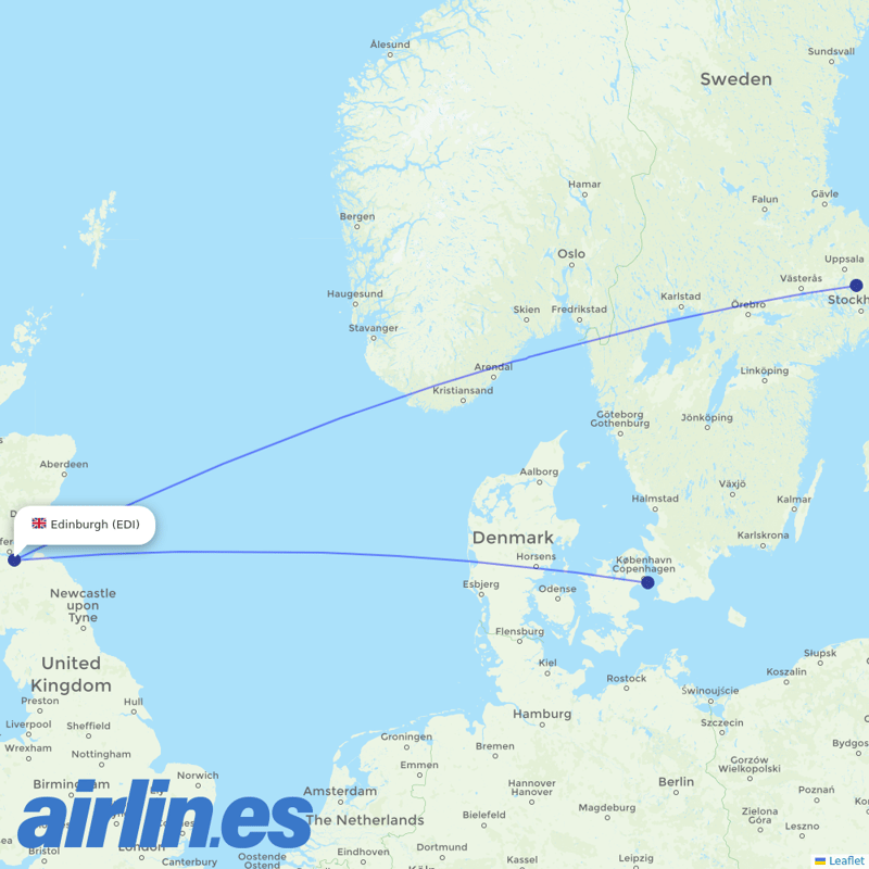 Norwegian Air Intl from Edinburgh Airport destination map