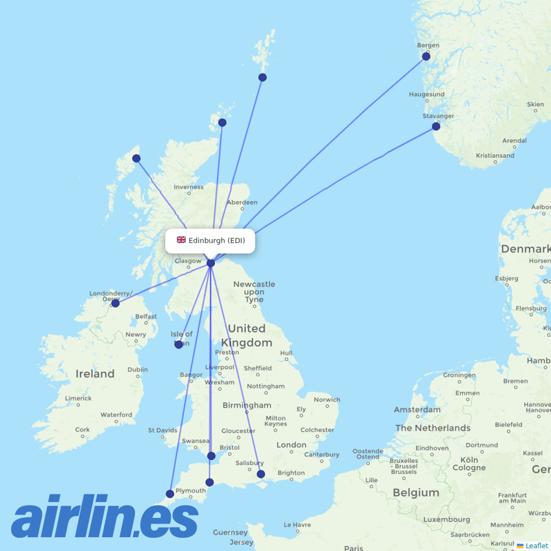 Loganair from Edinburgh Airport destination map