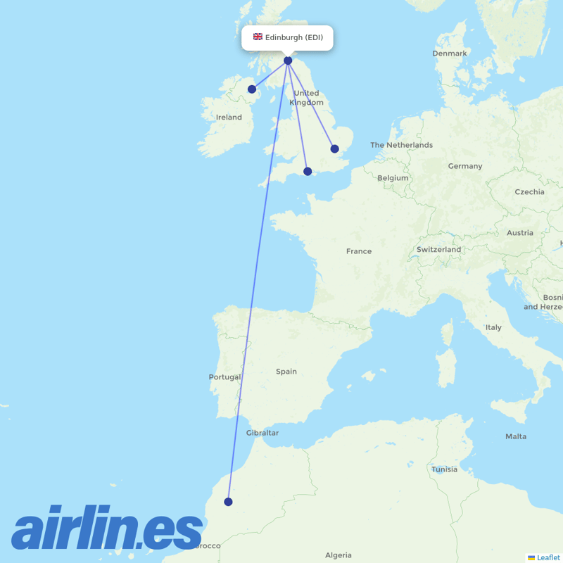 Ryanair UK from Edinburgh Airport destination map