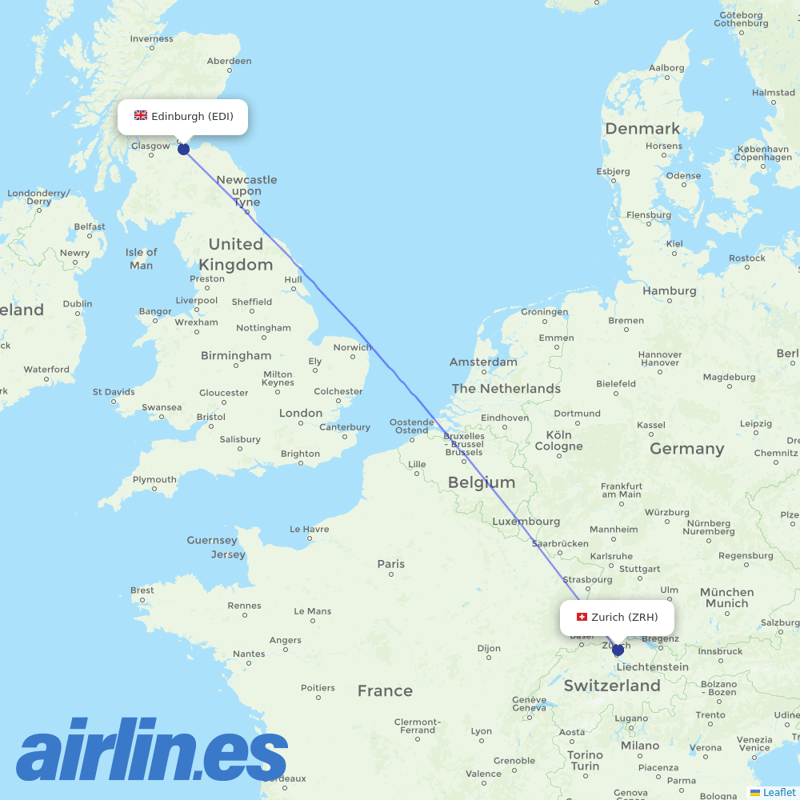 Edelweiss Air from Edinburgh Airport destination map