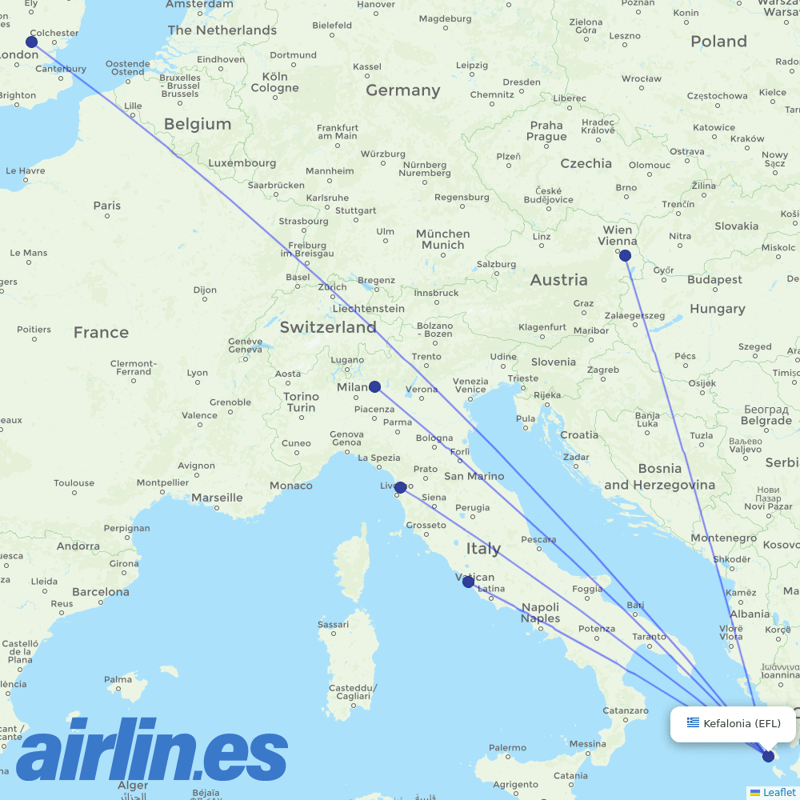 Ryanair from Kefalonia destination map